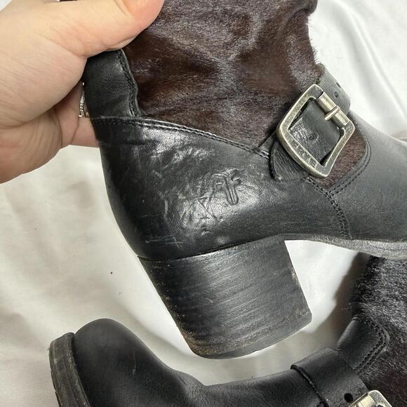 Frye Leather And Pony Fur Boots Black Western Mid Calf Boots Women Size 7